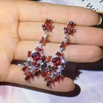 Твердые серьги из стерлингового серебра 925 пробы с рубеллитом, женские серьги-капли с красным рубеллитом Aros Mujer Oreja, серебро 925 пробы, для девочек красный