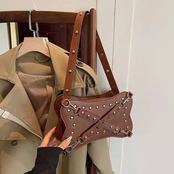 Твердые сумки через плечо на молнии, универсальные новые модные брендовые сумки с заклепками для женщин, популярные роскошные дизайнерские женские сумки