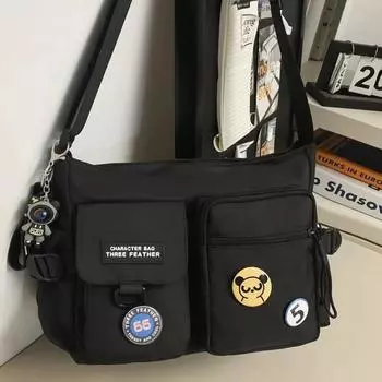 Твердые сумки через плечо с большим внутренним отделением, мягкие, модные, хит продаж, унисекс, нейлоновые сумки через плечо на молнии