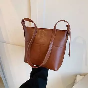 Твердые сумки-ведра из искусственной кожи на молнии, швейные нитки, горячая распродажа, простые переносные сумки через плечо для женщин