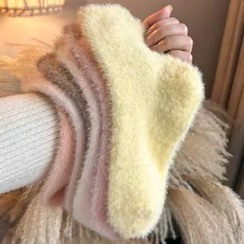 Твердые уютные носки из норкового бархата для женщин, осенне-зимние чулочно-носочные изделия, утолщенные, теплые, чистого цвета, для сна, на полу, для дома, пушистые носки для девочек в стиле Харадзюку One Size