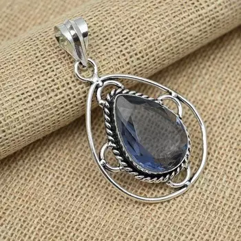 Твердые ювелирные изделия из стерлингового серебра 925 пробы Танзанит Драгоценный камень ручной работы Дизайнерский кулон 2.16 Inches фиолетовый