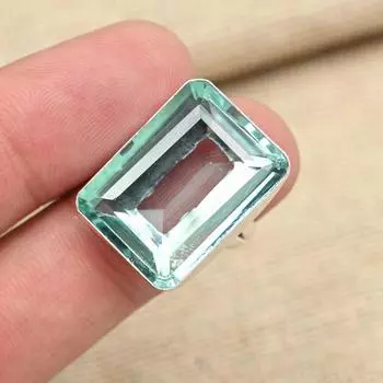 Твердый 925 Граненый Аква Апатит Драгоценный Камень Уникальные Серебряные Ювелирные Изделия Свадебное Подарочное Кольцо Ручной Работы 4 зелёный