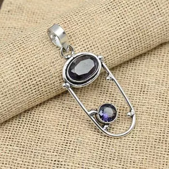 Твердый 925 Серебряный Аметист Драгоценный Камень Ручной Работы Двойной Камень Ювелирные Изделия Красивый Дизайн Подвеска Для Женщин 2.16 inches фиолетовый