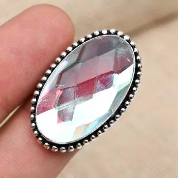 Твердый 925 Серебряный Радужный Мистический Топаз Драгоценный Камень Ручной Работы Дизайнерское Кольцо Ювелирные Изделия Ручной Работы 4 белый
