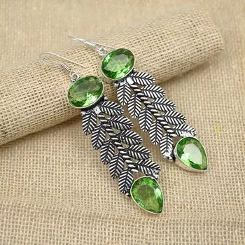 Твердый 925 серебряный зеленый аметист драгоценный камень красивые ювелирные изделия ручной работы женские серьги для подарков 2.95 Inches зелёный