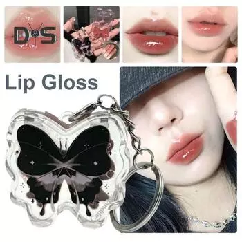 Твердый блеск для губ с брелоком-бабочкой, стойкая высокопигментированная увлажняющая зеркальная водная помада-тинт для губ, глазурь для женщин и девочек B