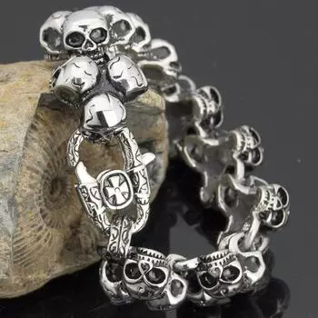 Твердый браслет из нержавеющей стали с головой смерти, мужские черепа, готические байкерские украшения, мужские браслеты и браслеты в стиле панк-рок, манненская повязка 20CM