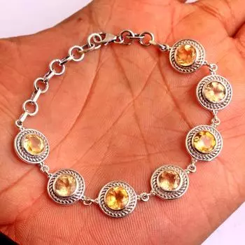 Твердый браслет ручной работы с цитрином, ноябрьским камнем, 100% серебро 925 пробы, массивные ювелирные изделия жёлтый