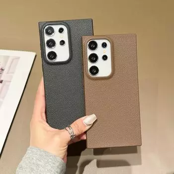 Твердый цветной кожаный текстурный мягкий чехол TPU для Samsung Galaxy S24 FE S23 Ultra S22 Plus Business матовый тонкий противоударный защитный чехол для объектива телефона Samsung S24 чёрный