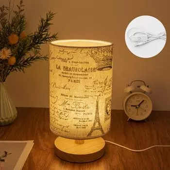 Твердый деревянный USB-разъем с буквой «круглый» в стиле ретро, креативный светодиодный настольный светильник для спальни, прикроватная лампа для отеля белый