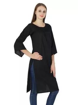 Твердый Хлопок Курти Индийский Этнический Болливуд Туника Повседневный Топ Женщины Курта 14 чёрный