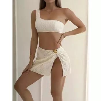 Твердый комплект бикини с эффектом пуш-ап из трех предметов, женский купальник для плавания, летние купальники с высокой талией, купальный костюм S чёрный