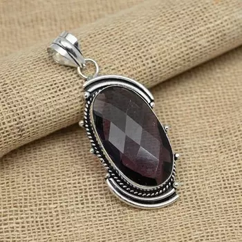 Твердый кулон из стерлингового серебра 925 пробы с граненым аметистом из драгоценных камней ручной работы для женщин 2.36 Inches фиолетовый