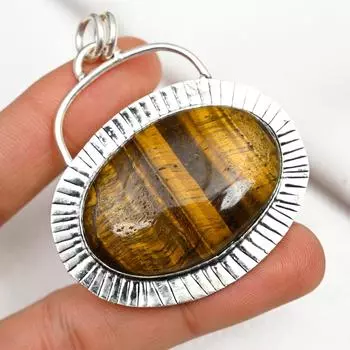 Твердый кулон из стерлингового серебра 925 пробы с тигровым глазом, кулон из драгоценного камня ручной работы, подарок для мамы, антикварные ювелирные изделия 2.13 Inches жёлтый