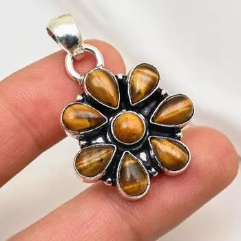 Твердый кулон из стерлингового серебра 925 пробы с тигровым глазом, кулон из драгоценного камня ручной работы, подарок для мамы, антикварные ювелирные изделия 1.77 Inches жёлтый