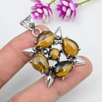 Твердый кулон из стерлингового серебра 925 пробы с тигровым глазом, кулон из драгоценного камня ручной работы, подарок для мамы, антикварные ювелирные изделия