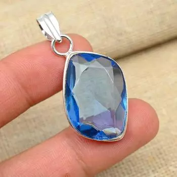 Твердый кулон из стерлингового серебра 925 пробы с танзанитом и драгоценным камнем ручной работы для женщин 1.77 Inches синий