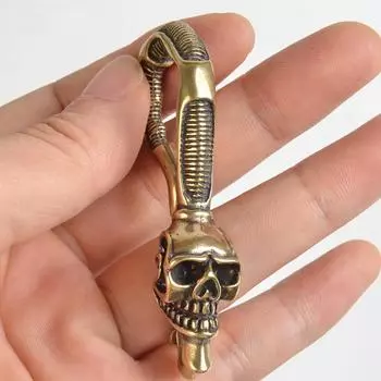 Твердый латунный брелок с черепом, поясной крючок, пряжка, брелки для ключей, кольцо для ключей от автомобиля, винтажный медный панк, мужские держатели для ключей с черепом, подвесной подарок 1PCS