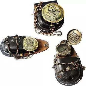 Твердый латунный компас в кожаном футляре