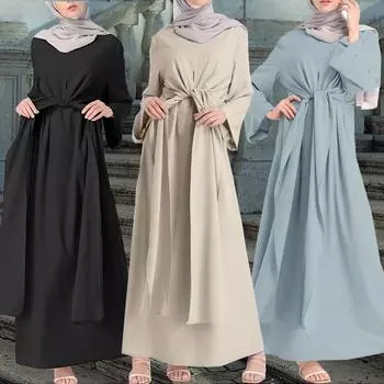 Твердый мягкий свободный халат, дышащий для женщин, длинное среднее платье с длинным рукавом, мусульманский халат XXXL