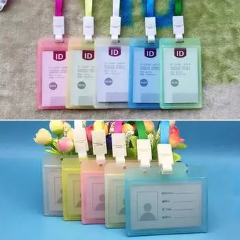 Твердый пластиковый карманный держатель для удостоверения личности, кредитной карточки, бейджа, именной бирки, ремешок на шею розовый