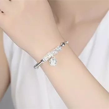 Твердый серебряный браслет-цепочка с кристаллами, стерлинговый ювелирный браслет для женщин и женщин