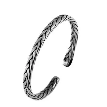 Твердый серебряный браслет-подвеска для мамы, стерлингового серебра, ретро, винтажный плетеный браслет из чистого серебра, ювелирные изделия, подарок для влюбленных