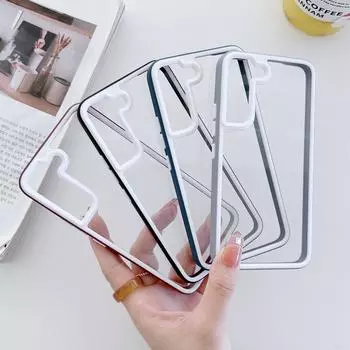 Твердый силиконовый каркас + прозрачный акриловый чехол для Samsung Galaxy S22 Ultra S22 + A13 A53 A73 противоударный прозрачный чехол For Samsung S22Ultra светло-зеленый