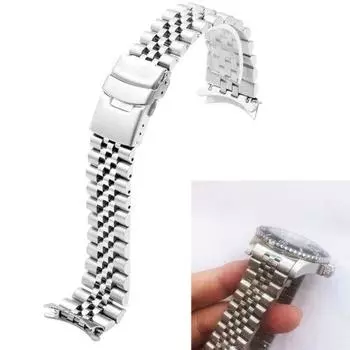 Твердый стальной ремешок для часов с изогнутым концом для Invicta Pro Diver 89260B 8926OB Jubilee 20 мм 20mm серебряный