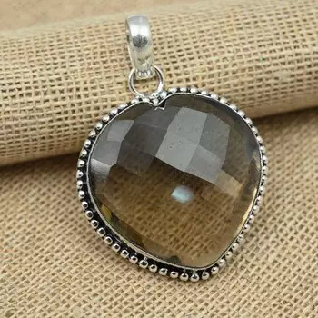 Твердый стерлингового серебра 925 пробы с дымчатым топазом Мемориальный драгоценный камень Ювелирный подарок Подарок на годовщину Подвеска ручной работы 1.88 Inches коричневый