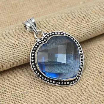 Твердый стерлинговый серебр 925 гранил шкентель драгоценной камня ювелирных изделий голубого топаза Хандмаде для подарков 1.96 Inches синий