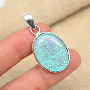 Твердый стерлинговый серебристый стерлинговый серебристый 925 Синий австралийский тройной опаловый драгоценный камень Дизайнерская подвеска ручной работы 1.55 inches синий