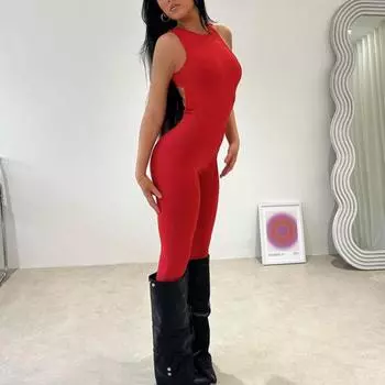 Твердый винтажный узкий комбинезон без рукавов с круглым вырезом, женский черный без выреза с поясом, сексуальный комбинезон, женский модный дизайн, уличная одежда, простая одежда S зелёный