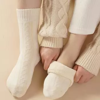 Твидовые носки для женщин, зимние толстые теплые махровые носки, а также бархатные махровые носки, носки средней длины для девочек в студенческом стиле one size чёрный