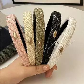 Твидовые обручи для волос в стиле ретро, милые женские модные элегантные нескользящие романтические головные уборы во французском стиле, аксессуары для вечеринок для девочек чёрный