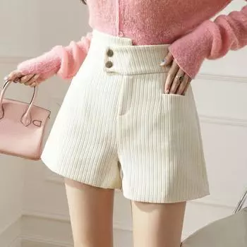 Твидовые шорты, женские вельветовые широкие брюки трапециевидной формы с высокой посадкой S чёрный