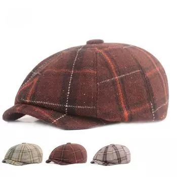 Твидовый берет с язычком из утиного язычка Твидовая шляпа Зимняя восьмиугольная кепка Шляпа для мужчин среднего возраста M56-58cm серый