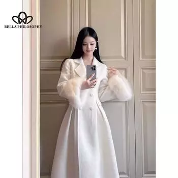 Твидовый пиджак, женское зимнее новое теплое пальто, сексуальное длинное пальто премиум-класса, женское длинное пальто из искусственного меха, повседневное пальто S белый