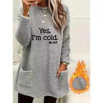 Твидовый пуловер, толстовка с длинным рукавом и круглым вырезом, подходит для осени и зимы, с карманами, повседневная мода, женская одежда S светло-синий