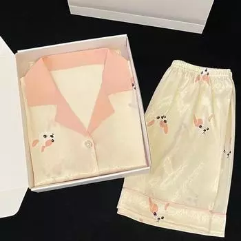 Твил с рисунком собаки из мультфильма Милая пижама для женщин Стильная элегантная женская короткая одежда для сна Новая летняя крутая домашняя одежда L