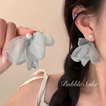 Twilight Ice Cream Blue Summer Blue Flower Tassel Earrings Female Seaside Vacation Style High-Profile Earrings Beautiful Earrings Mint Mambo green 925 silver needle pair