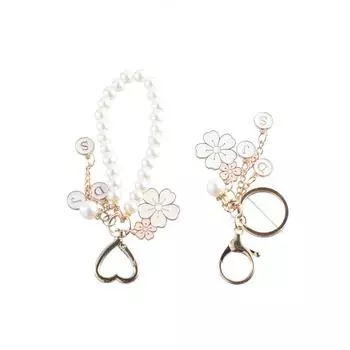 Twin Flower Pearl Girl Gift Zinc Zinc Alloy Car Accessory Girls Key Chain Korean Style Key Chain Bag Pendant C