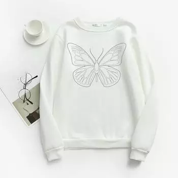 TWINFLAMES Новая толстовка с капюшоном для женщин, свободный шерстяной свитшот, повседневный топ с длинными рукавами, принтованный воротник O, свободный повседневный джемпер с длинными рукавами M белый