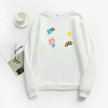 TWINFLAMES Новая толстовка с капюшоном для женщин, свободный шерстяной свитшот, повседневный топ с длинными рукавами, принтованный воротник O, свободный повседневный джемпер с длинными рукавами M белый