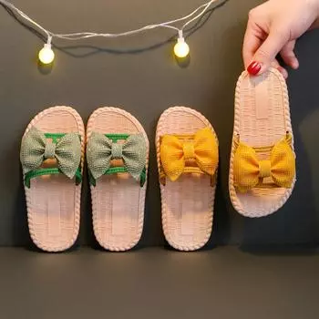 TWINFLAMES/тапочки для девочек, домашние детские сандалии принцессы с милым бантом, летние шлепанцы 26 чёрный