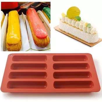 Twinkie Cake Pan Silicone Eclair Mold Finger Shaped Molds Cylinder Silicone Trays for Baking, Soap, Resin, Chocolate Bar красный
