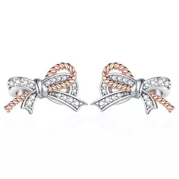 Twist Bow Sterling Silver Stud Earrings Women S Versatile Big Brand Earrings Zircon 925 Silver Color Separation Earrings 925 Silver белого золота
