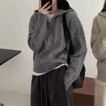 Твист-свитер, вязаный женский повседневный пуловер на молнии с длинными рукавами, топ One size розовый