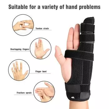 Two Fingers Splint Durable Breathable Left and Right Hands Pain Relief Adjustable Elastic Strap Finger Splint for Broken Fingers M чёрный